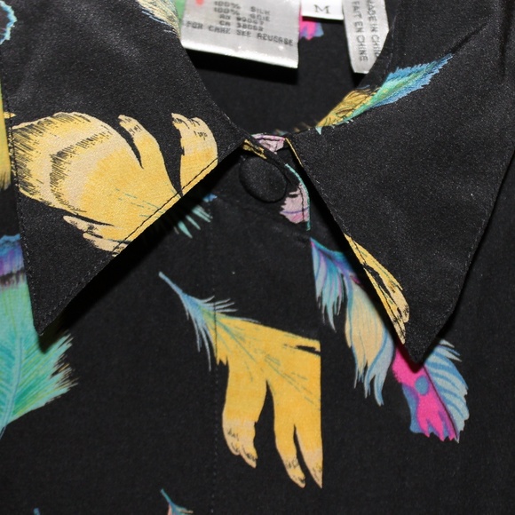 SILK FEATHER PATTERN BUTTON UP - Picture 2 of 5